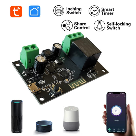 Jane Eyre WiFi Wireless Smart Switch Relay Module Jog Self-Locking Switch Module DIY Smart Home Compatible with TUYA/Smart Life App(1CH)