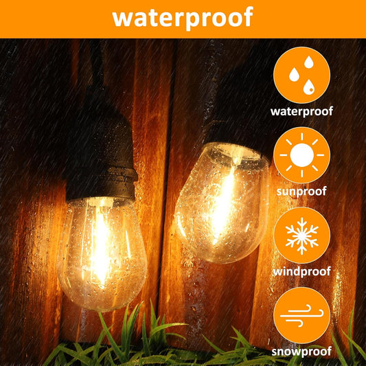 52 Ft LED Outdoor String Lights, Connectable Patio With 15Pcs Waterproof Vintage Edison Bulbs for Backyard, Balcony, Bistro Camping Outdoor Lighting